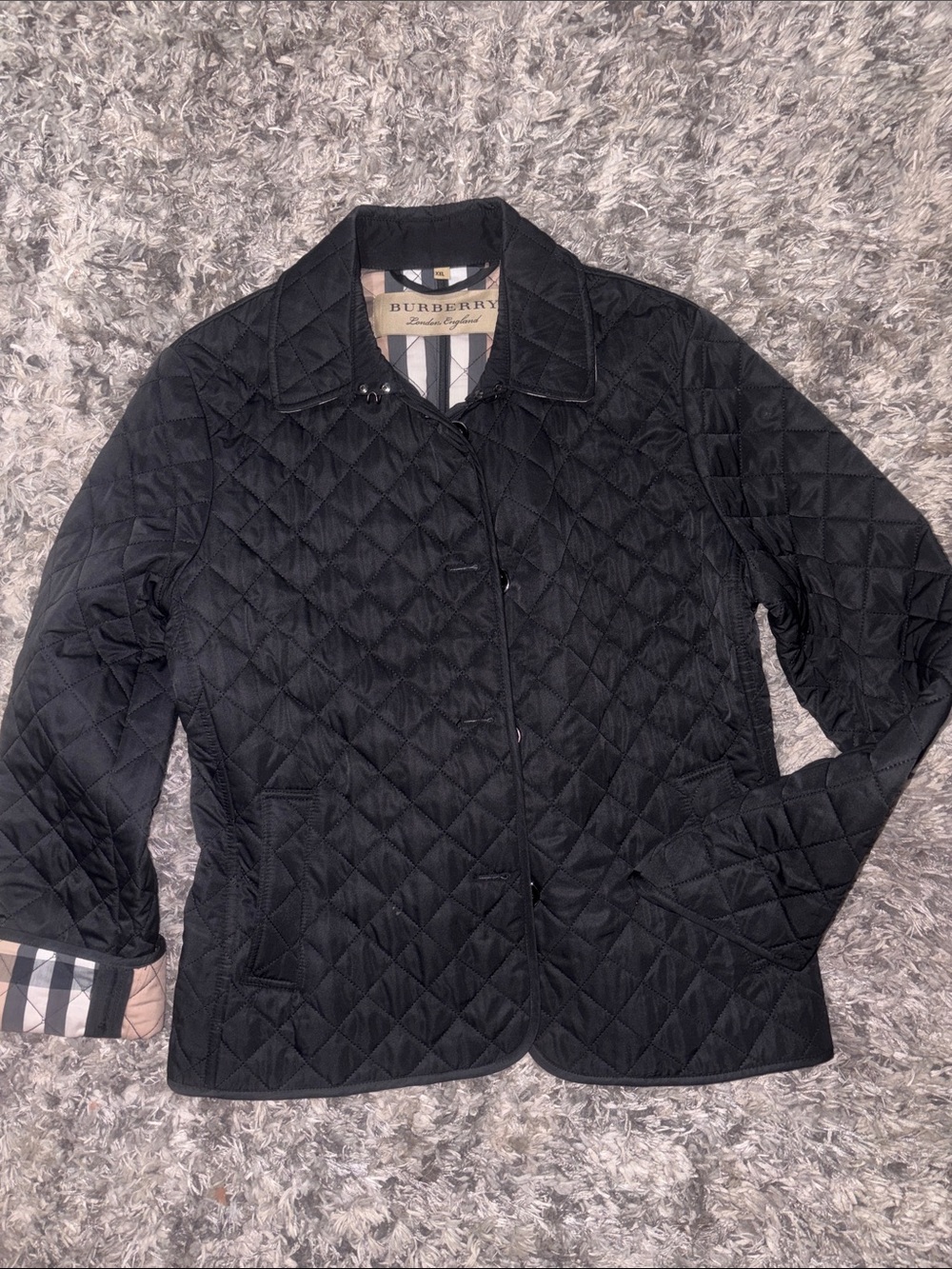Burberry Black Quilted Puffer Jacket with Checked Lining Women’s XXl